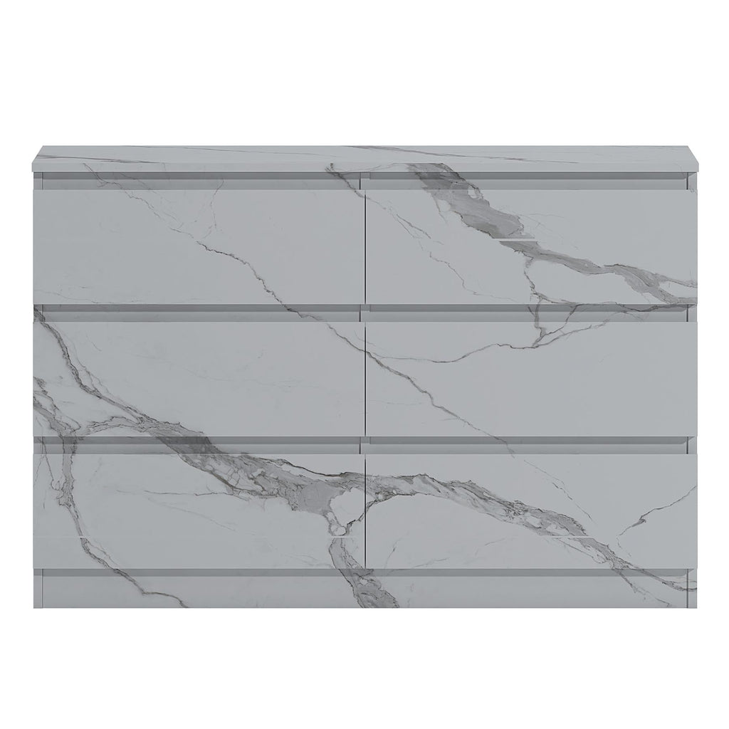 ZITA 6 Drawer Chest - White Marble Effect Wide Storage Unit