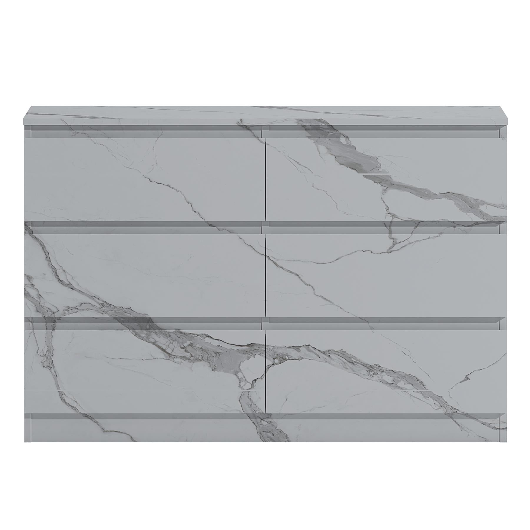 ZITA White Marble Effect 6 Drawer Chest - Wide Storage Unit, Stylish Bedroom Storage