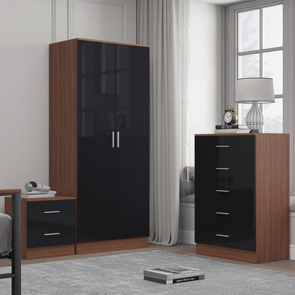 REFLECT Gloss 3pc Bedroom Set - 2 Door Wardrobe + 5 Draw Chest + Bedside