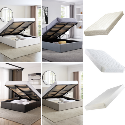 LUNA 4FT Small Double Faux Leather Ottoman Storage Bed-Mattress & Colour Options