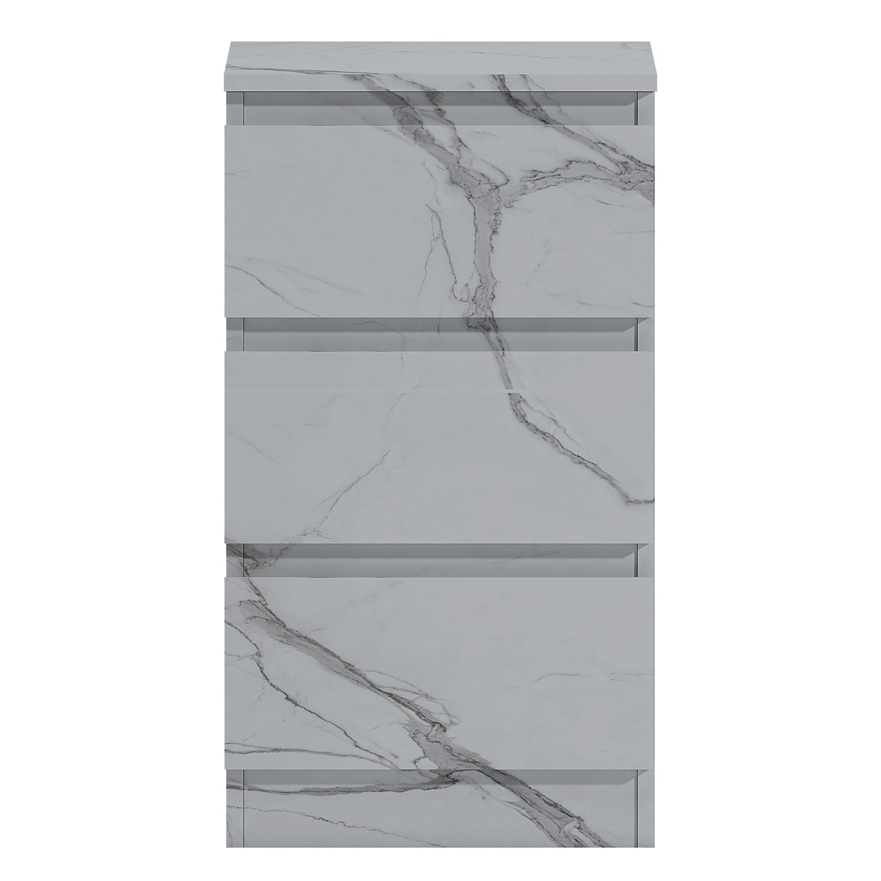 ZITA White Marble Effect 3 Drawer Bedside Table - Modern Nightstand, Stylish Bedroom Furniture