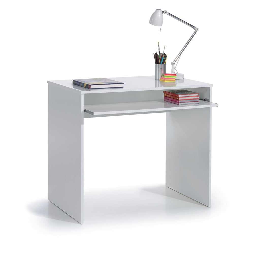 LEO White Computer Desk - Modern Space-Saving Workstation for Home Office or Student Room - H: 79cm x W: 90cm x D: 54cm