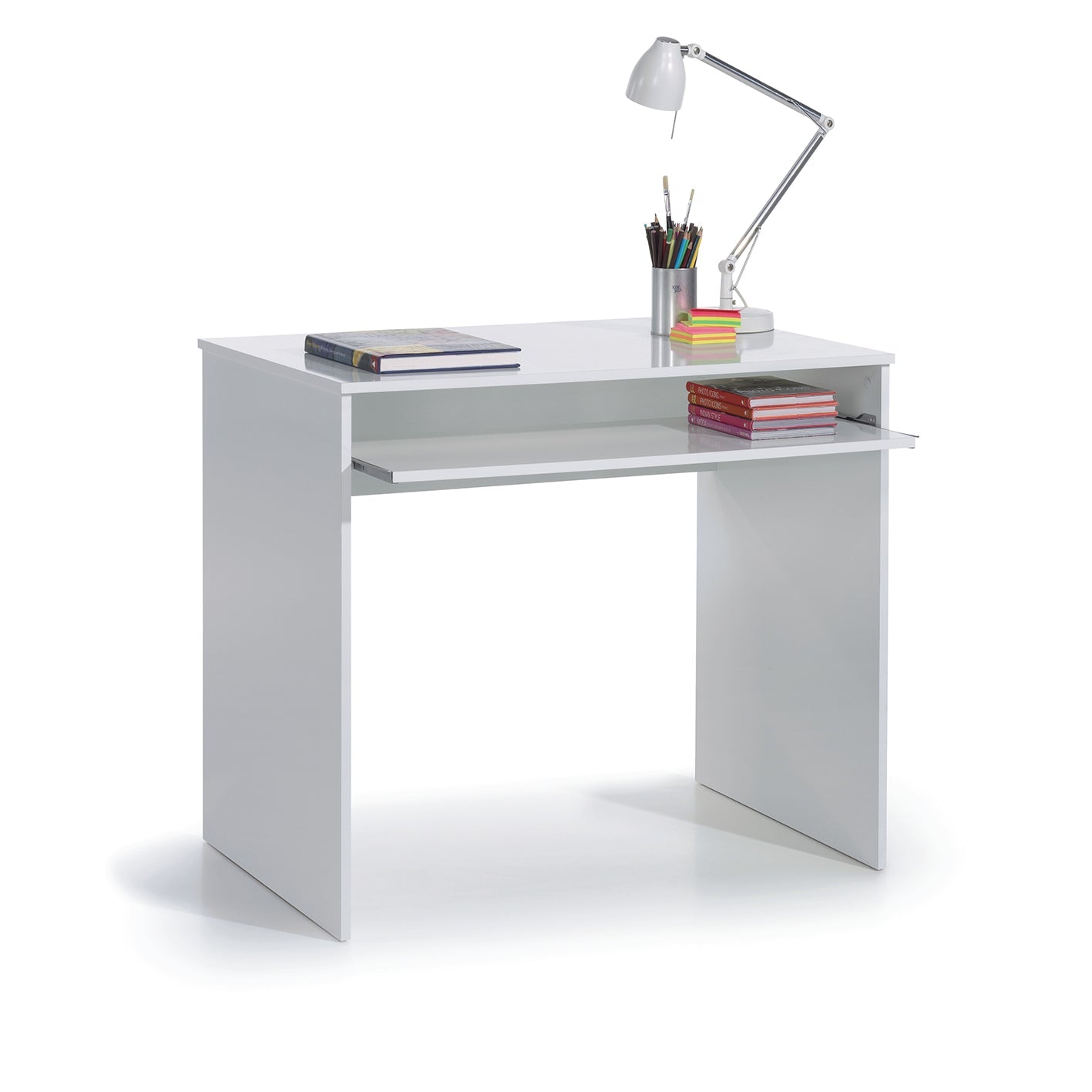 LEO White Computer Desk - Modern Space-Saving Workstation for Home Office or Student Room - H: 79cm x W: 90cm x D: 54cm