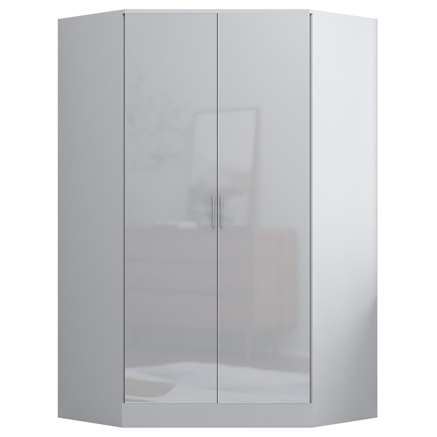 Reflect 2pc Wardrobe Bundle - 2 Door Corner + 3 Door Plain - White Gloss & Matt White