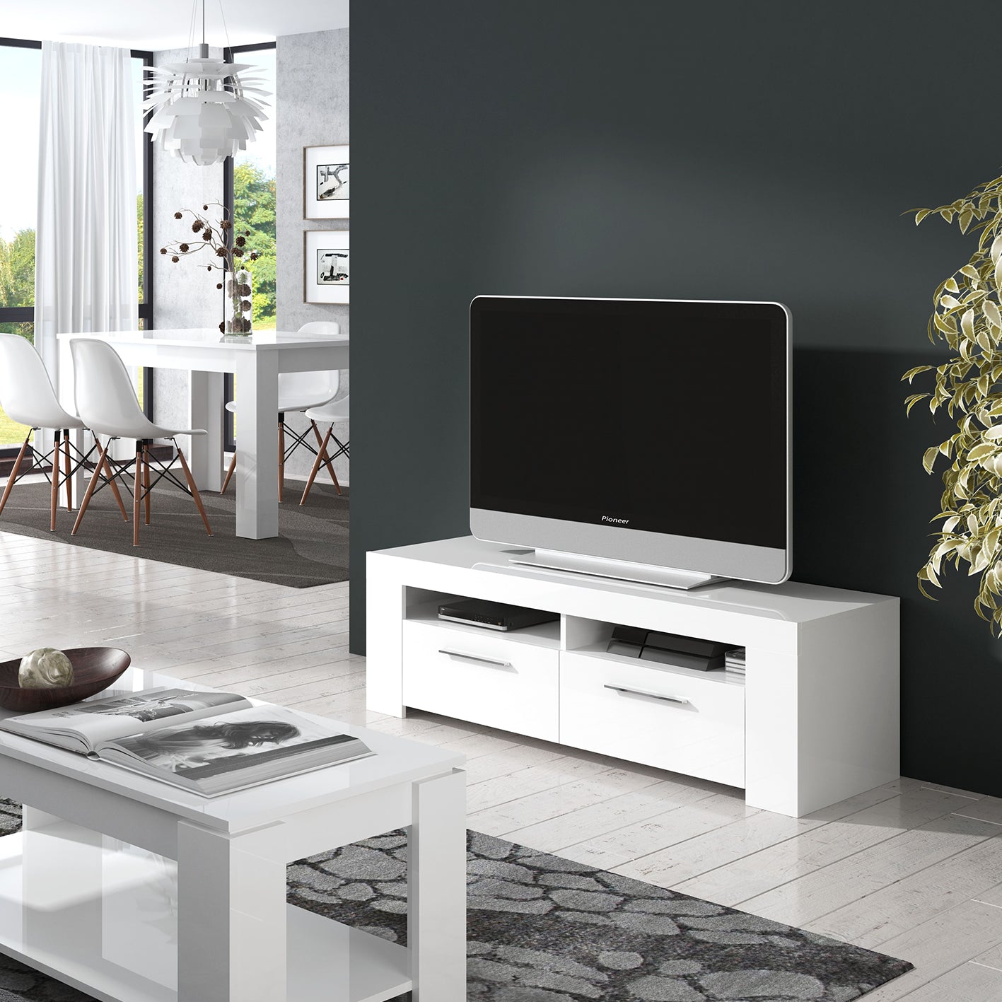 AMBIT White Dual Zone Under TV Unit - Modern Media Entertainment Cabinet