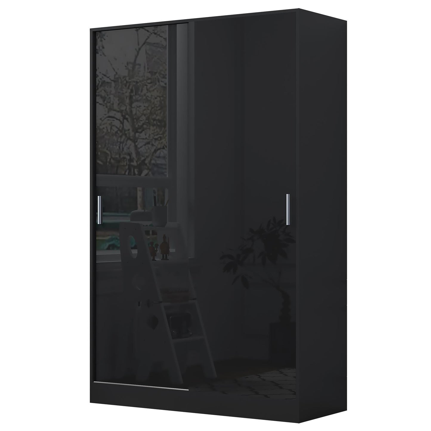 Reflect 2 Door Sliding Wardrobe - Black Gloss & Black Oak - Hanging Rails & Shelves - Modern Design