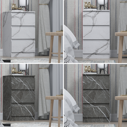 ZITA Bedroom Furniture Tall 3 Drawer Bedside in White OR Grey Marble Colour