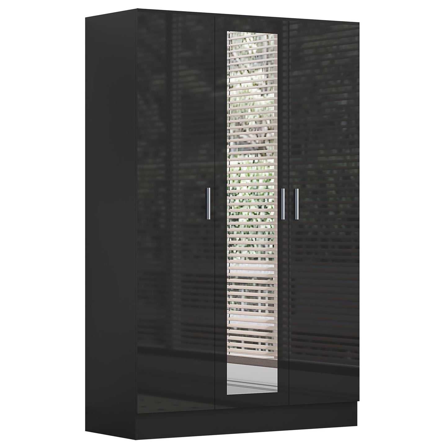 REFLECT Gloss 4pc Set - 3 Door Mirrored Wardrobe + 5 Draw Chest + Bedside + Desk