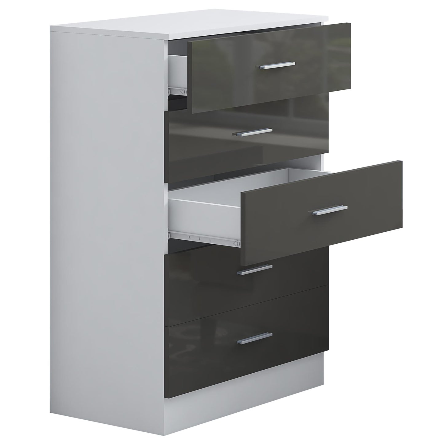 REFLECT Gloss Bedroom Furniture Tall 5 Drawer Chest of Drawers - 4 Colour Option
