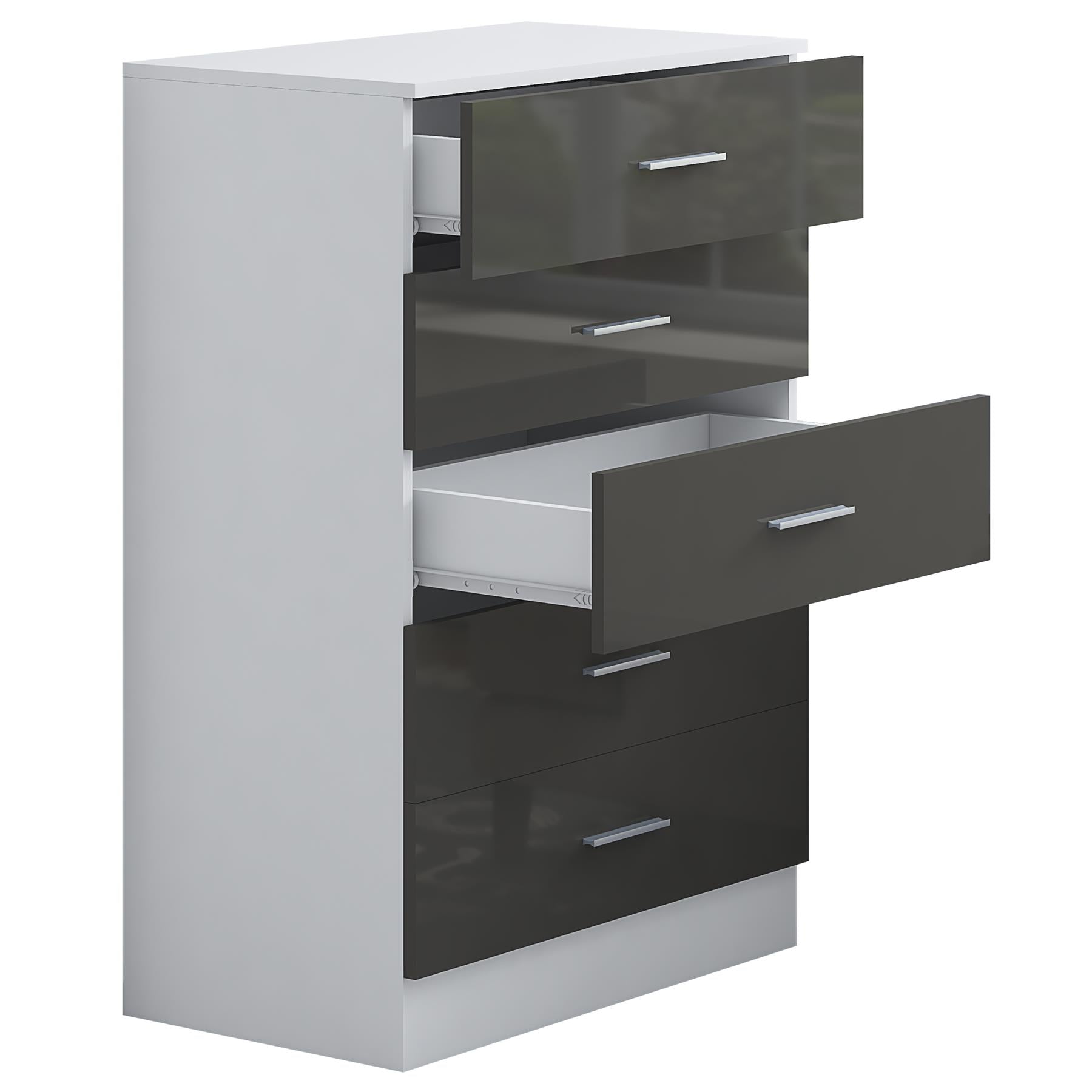Reflect 5 Drawer Chest - Grey Gloss & Matt White - Modern Vertical Bedroom Storage Unit - H: 100cm x W: 70cm x D: 40cm