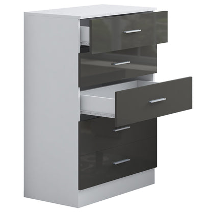 Reflect 5 Drawer Chest - Grey Gloss & Matt White - Modern Vertical Bedroom Storage Unit