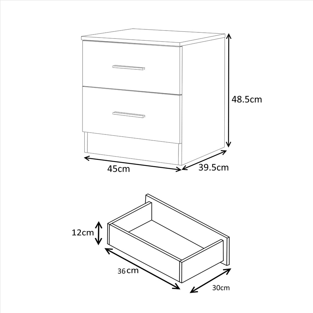 REFLECT - 2 Door CORNER + 6 Drawer Chest + 2 Drawer Bedside + 4 Drawer Desk - Gloss Black / Matt Black