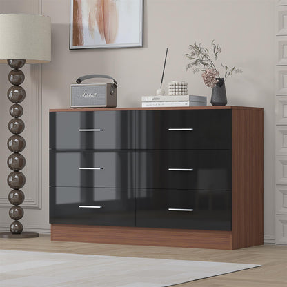 REFLECT Gloss Bedroom Furniture Wide 6 Drawer Chest of Drawers - 4 Colour Option