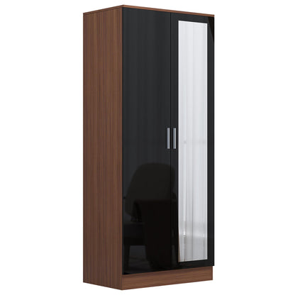 REFLECT Gloss 3pc Set - 2 Door Mirrored Wardrobe + 5 Draw Chest + Bedside