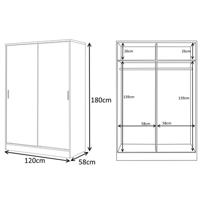 REFLECT Gloss 3pc Set - 2 Door Sliding Wardrobe + Wide Chest + Tall Bedside