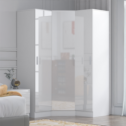 REFLECT - 1 Door Corner + 2x 1 Door Plain Wardrobe in Gloss White / Matt White