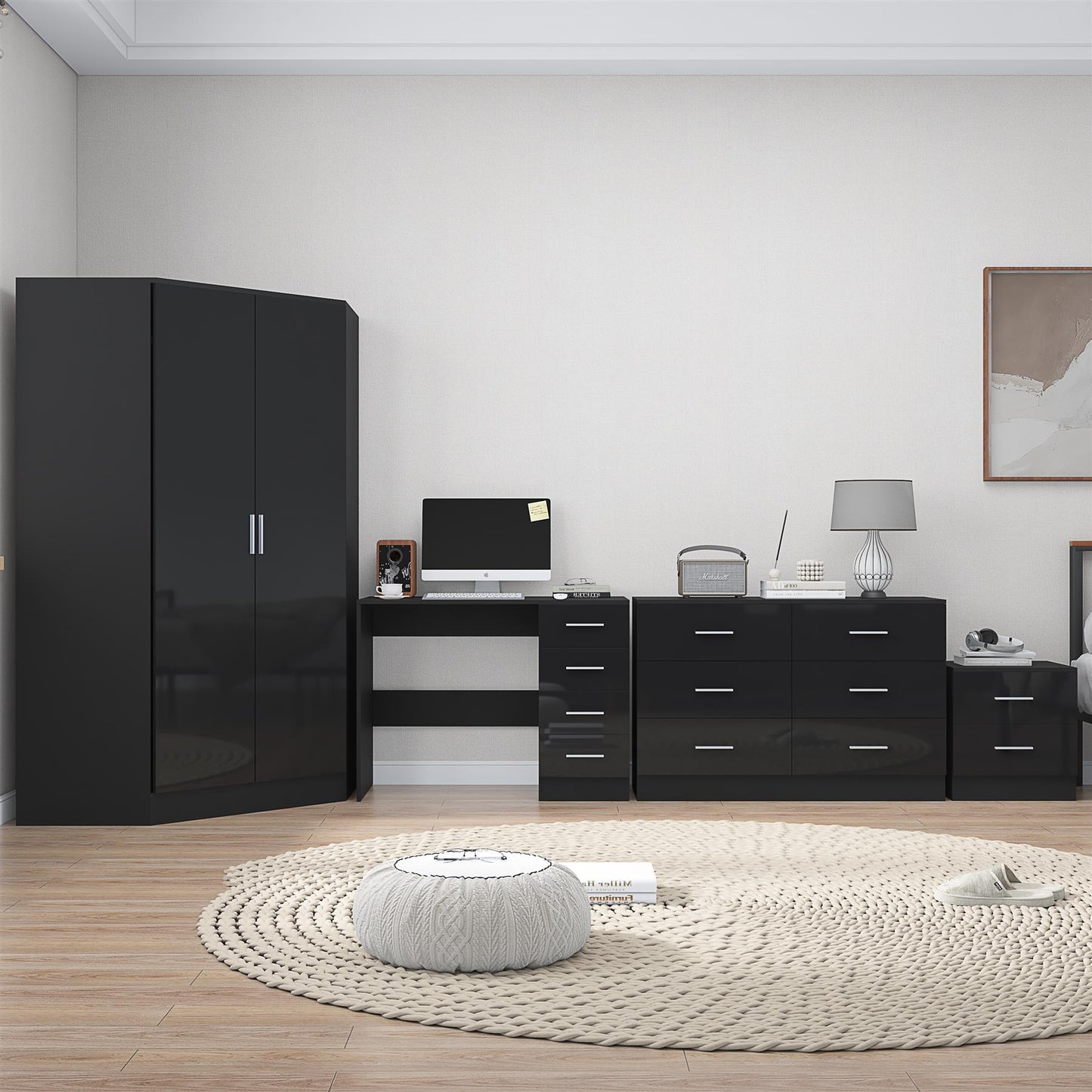 REFLECT 4pc Bedroom Set - Corner, Wide Chest, Bedside, Desk - 4 Colour Options