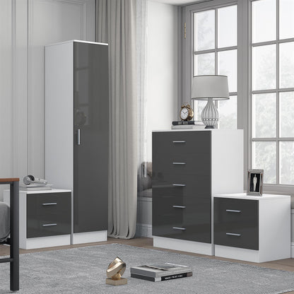 REFLECT Gloss 4pc Bedroom Set - 1 Door Wardrobe + 5 Draw Chest + 2 Bedsides