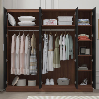Reflect 2pc Wardrobe Bundle - 3 Door Plain + 2 Door Plain - Black Gloss & Walnut