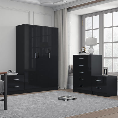 REFLECT Gloss 4pc Bedroom Set - 3 Door Wardrobe + 5 Draw Chest + 2 Bedsides