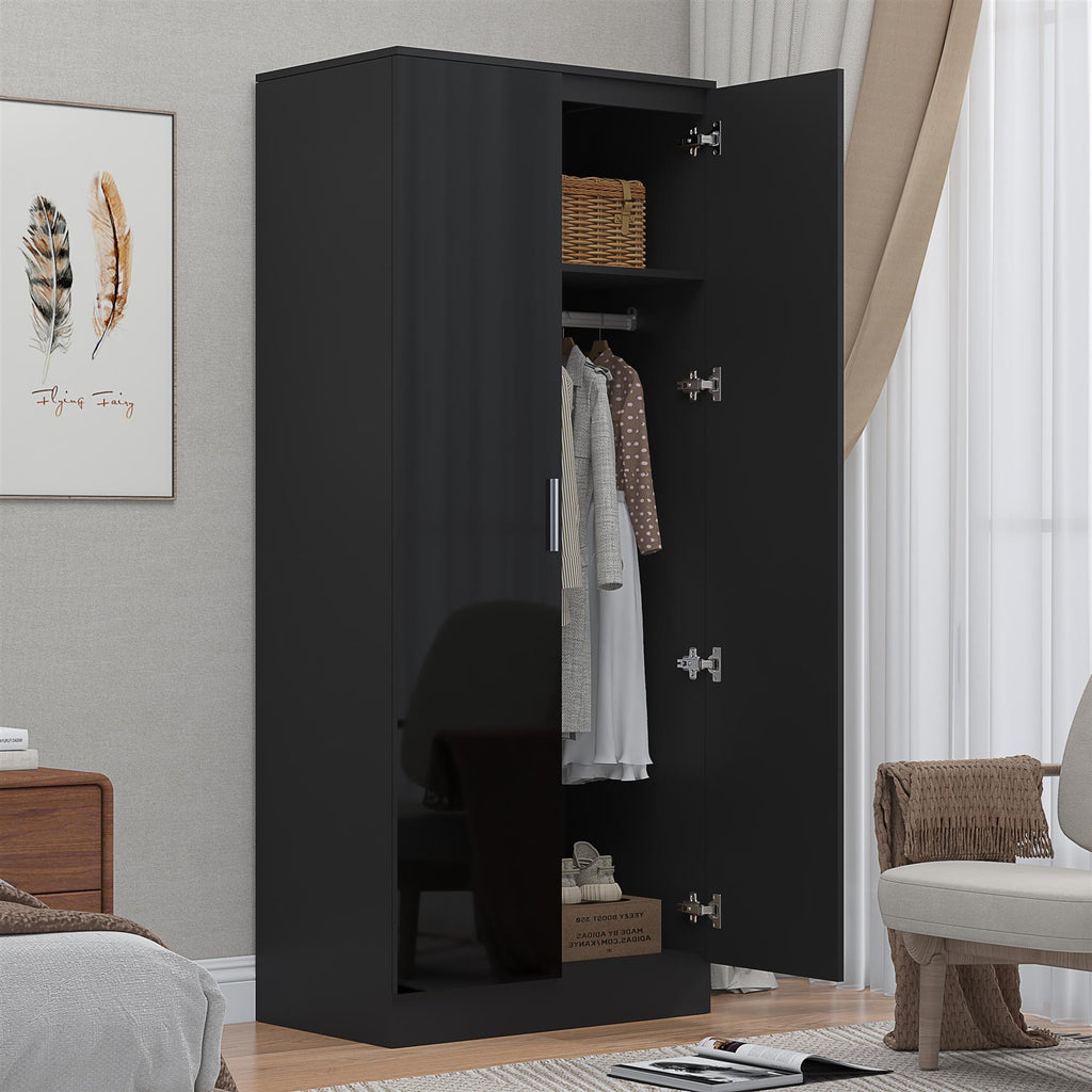 REFLECT High Gloss Bedroom Furniture Wardrobe Chest Bedside Desk Option in Black