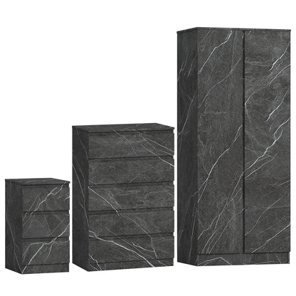 ZITA 3/4pc Bedroom Furniture Sets Wardrobe Chest Bedside - White OR Grey Marble