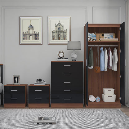 REFLECT Gloss 4pc Bedroom Set - 2 Door Wardrobe + 5 Draw Chest + 2 Bedsides