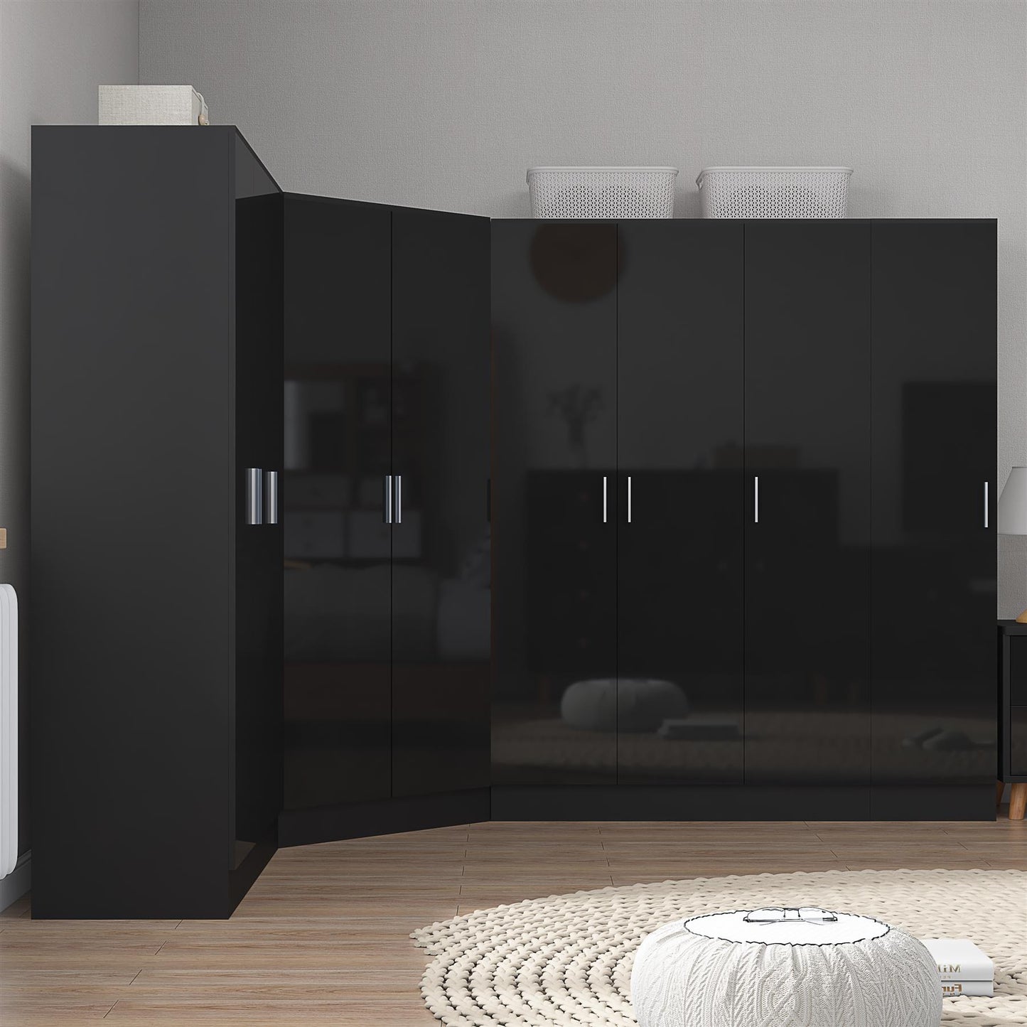 REFLECT Gloss Large 9 Door Corner Modular Wardrobe Bedroom Furniture Bundle Set