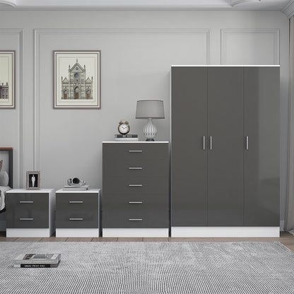 REFLECT Gloss 4pc Bedroom Set - 3 Door Wardrobe + 5 Draw Chest + 2 Bedsides