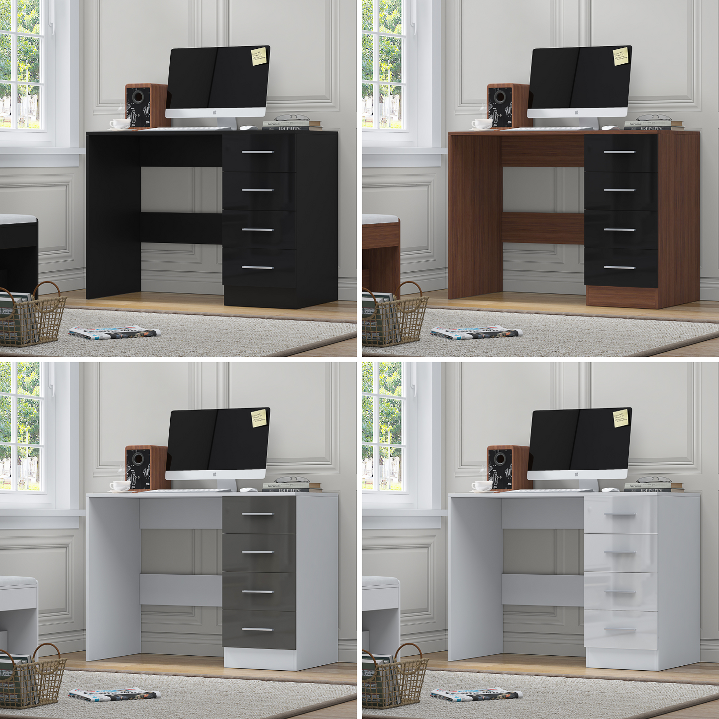 REFLECT Gloss Bedroom Furniture 4 Drawer Dressing Table Desk - 4 Colour Options