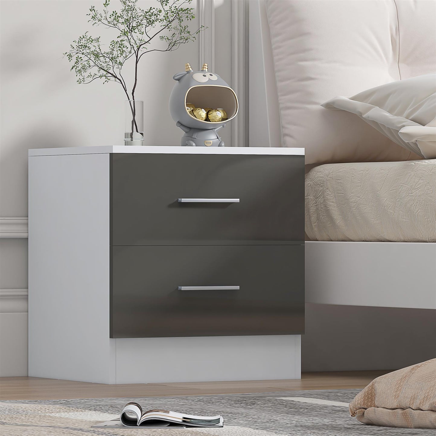 REFLECT Gloss Bedroom Furniture 2 Drawer Bedside - 4 Colour Options