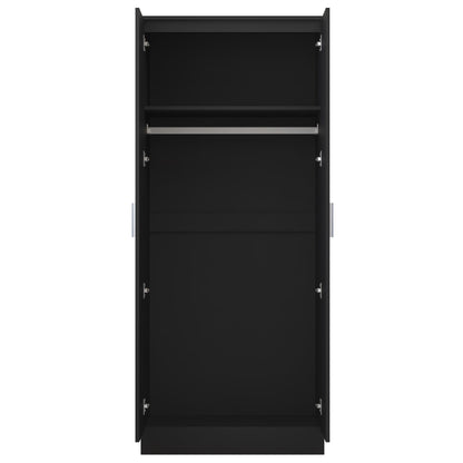 Reflect 2 Door Plain Wardrobe - Black Gloss & Black Oak - Hanging Rails & Shelves - Modern Sleek Design