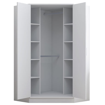 Reflect 4pc Wardrobe Bundle - 2 Door Corner + 3 Door Mirror + 3 Door Plain + 1 Door Plain - White Gloss & Matt White