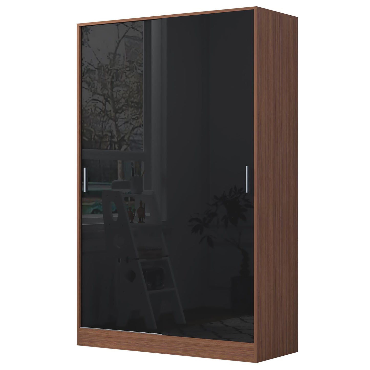 REFLECT High Gloss Bedroom Furniture Wardrobe Chest Bedside Desk - Black/Walnut