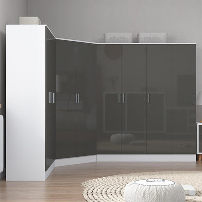Reflect 4pc Wardrobe Bundle - 2 Door Corner + 2x 3 Door Plain + 1 Door Plain - Grey Gloss & Matt White