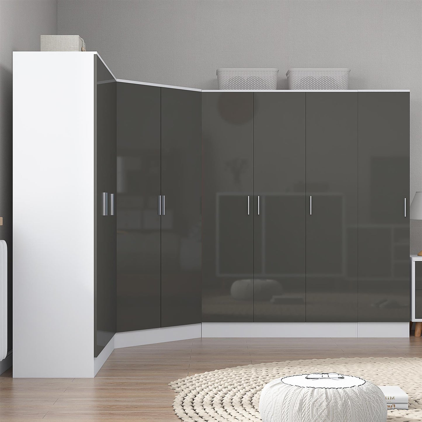 REFLECT Gloss Large 9 Door Corner Modular Wardrobe Bedroom Furniture Bundle Set