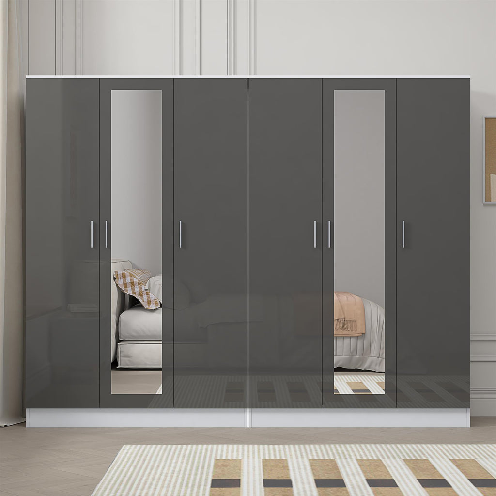 Reflect 2pc Wardrobe Bundle - 3 Door Mirror + 3 Door Mirror - Grey Gloss & Matt White