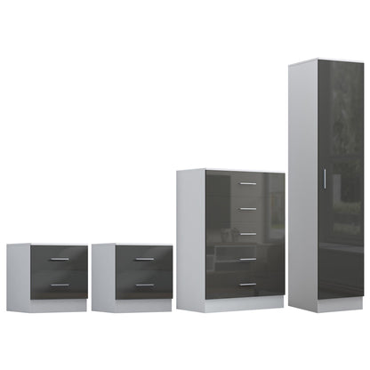 REFLECT Gloss 4pc Bedroom Set - 1 Door Wardrobe + 5 Draw Chest + 2 Bedsides