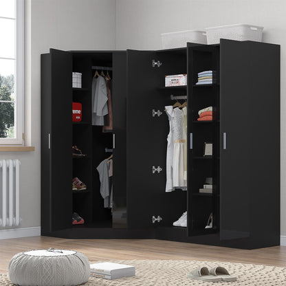 Reflect 2pc Wardrobe Bundle - 2 Door Corner + 3 Door Mirror - Black Gloss & Black Oak
