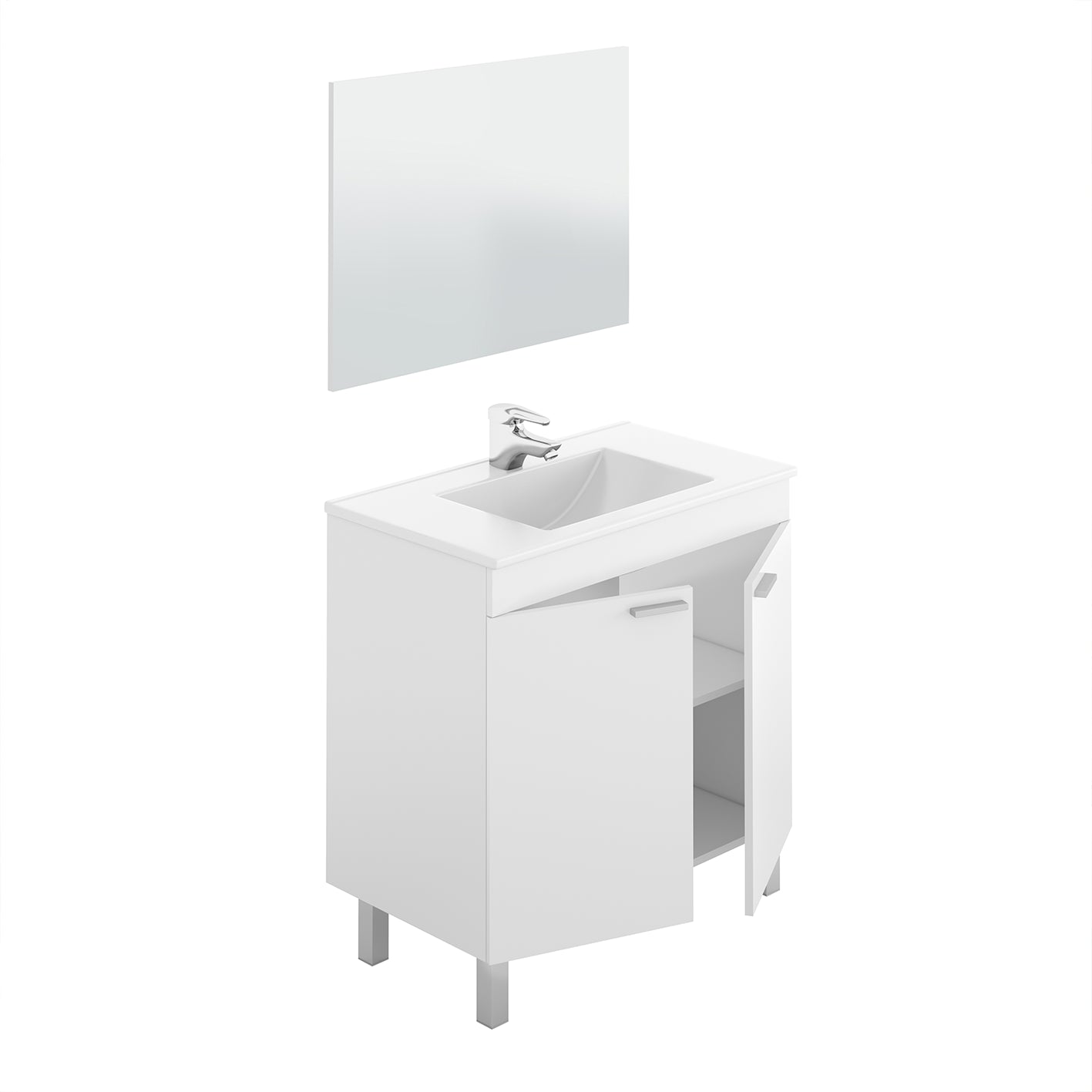 BALTIC 80cm Wide White Sink Unit 2 Door Under Basin Cabinet with Mirror
