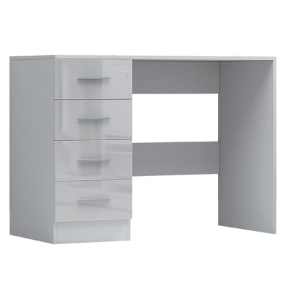 Reflect 3 Door Mirror Wardrobe, 5 Drawer Chest, 2 Drawer Bedside & Desk - White Gloss & Matt White - Modern Bedroom Furniture Set