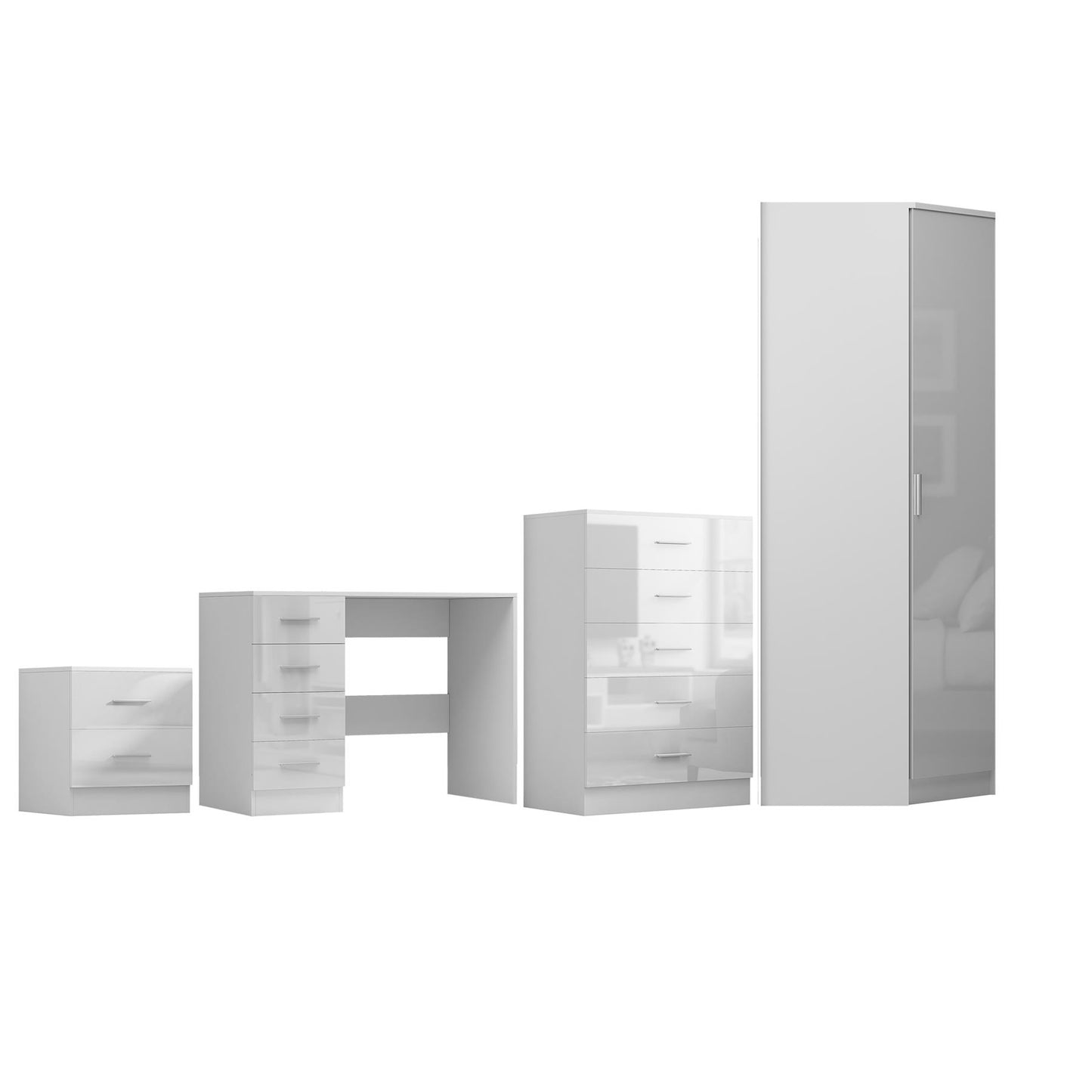 REFLECT 1dr Corner Bedroom Furniture Bundles Chest, Bedsides, Desks - 4 Colours