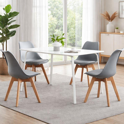 LOUVRE Pair of Oak & Grey Dining Chairs with Comfy Padded Cushions - Modern Chairs for Home Living