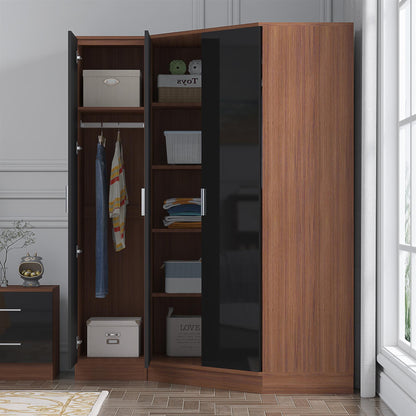Reflect 2pc Wardrobe Bundle - 2 Door Corner + 1 Door Plain - Black Gloss & Walnut