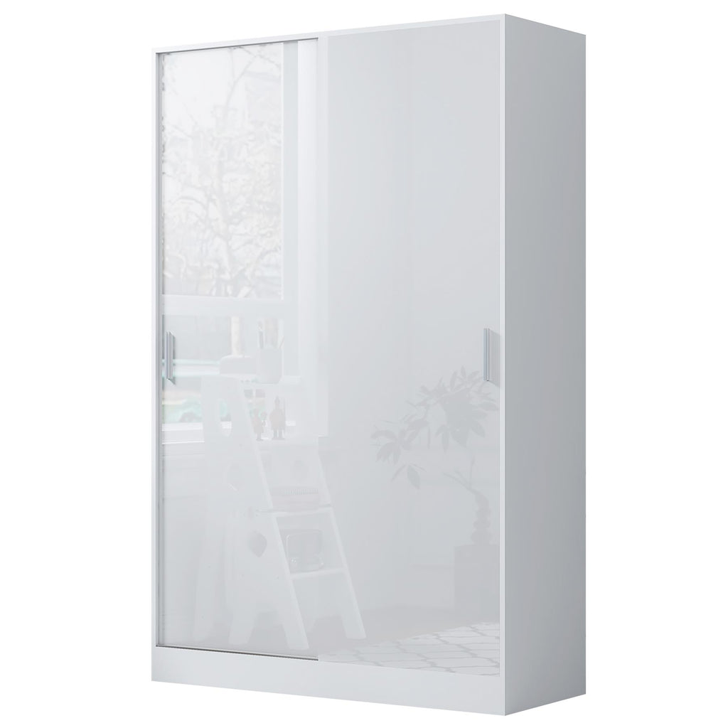 Reflect 2 Door Sliding Wardrobe - White Gloss & Matt White - Hanging Rails & Shelves - Modern Design
