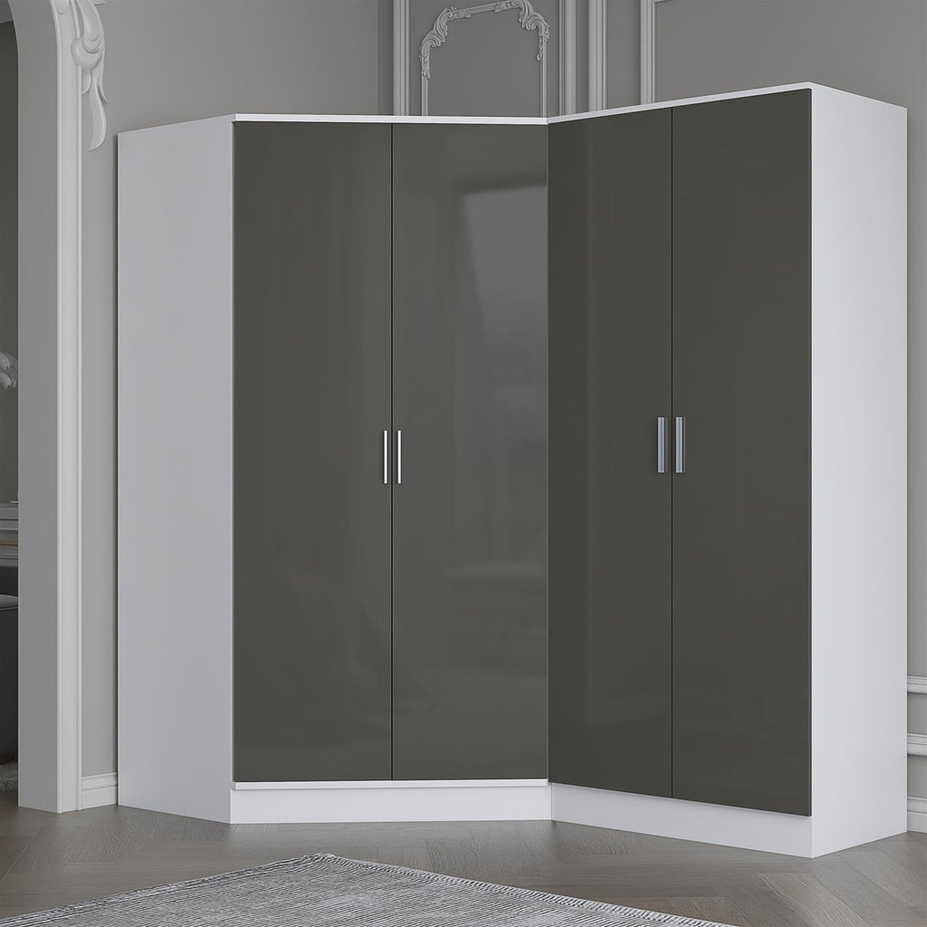 REFLECT Gloss 4 Door Wardrobe Bundle Inc 2 Door Corner + 2 Door Bedroom Set
