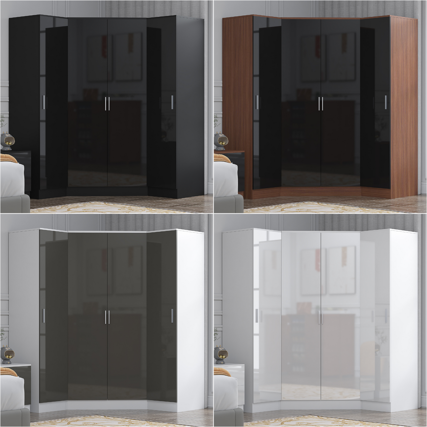 REFLECT Gloss 4 Door Corner Wardrobe Bundle Inc Corner + 2x 1 Door Wardrobes Set