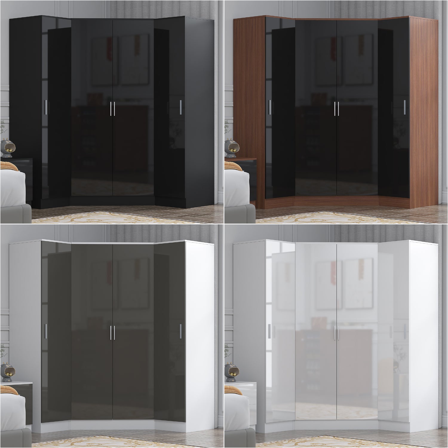 REFLECT Gloss 4 Door Corner Wardrobe Bundle Inc Corner + 2x 1 Door Wardrobes Set