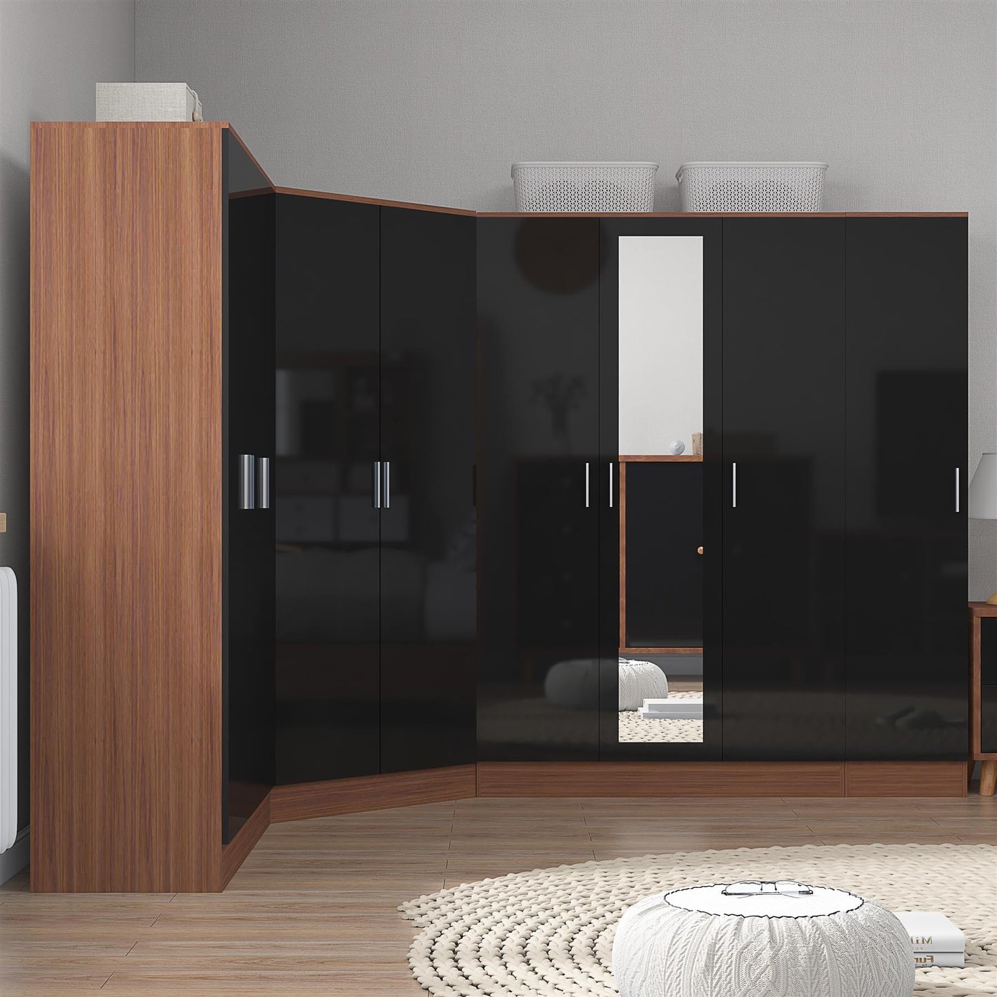 REFLECT Gloss 4pc Set - 2dr Corner Wardrobe + 3dr Mirror + 3dr Plain + 1dr Plain