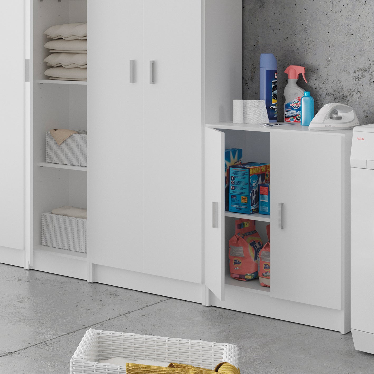 VITA 2 Door White Utility Storage Cabinet- Freestanding Cupboard for Home Organisation